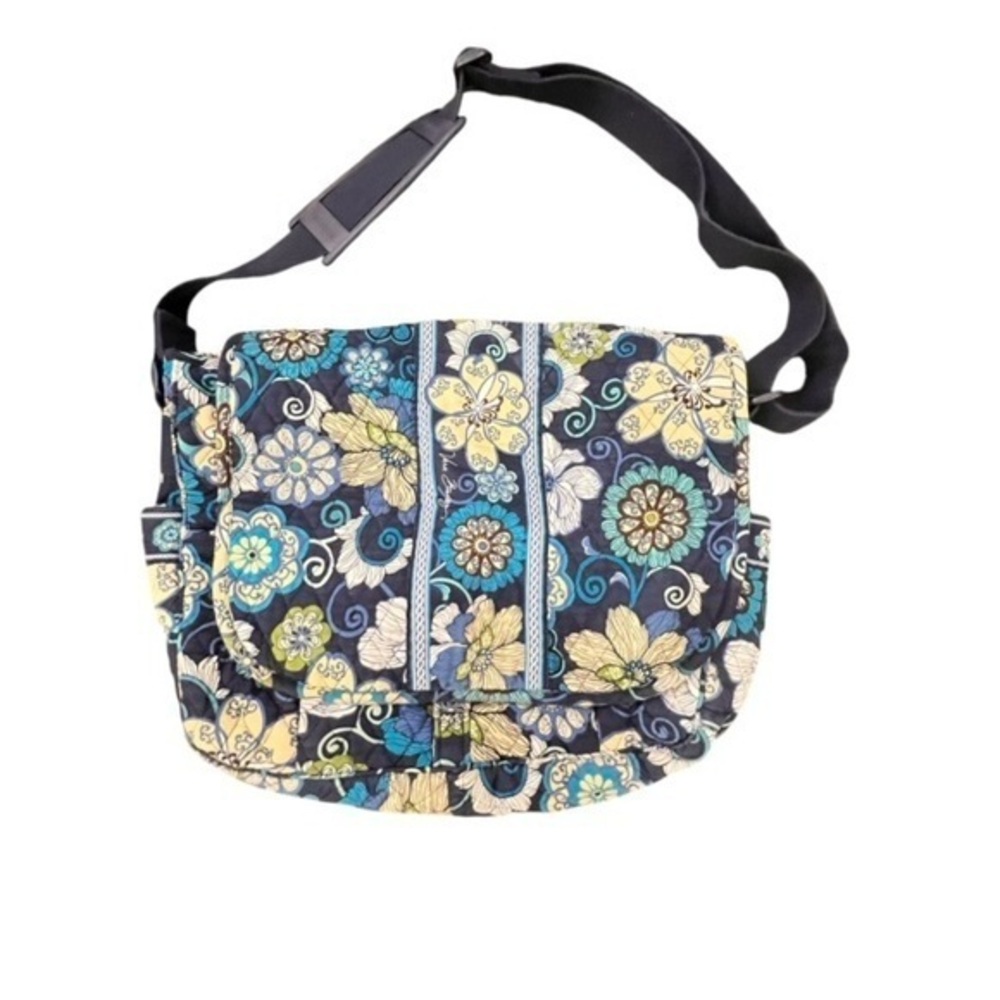 Vera Bradley Blue Messenger Bag Floral Lindsey Laptop Briefcase Book Bag 14x10x4